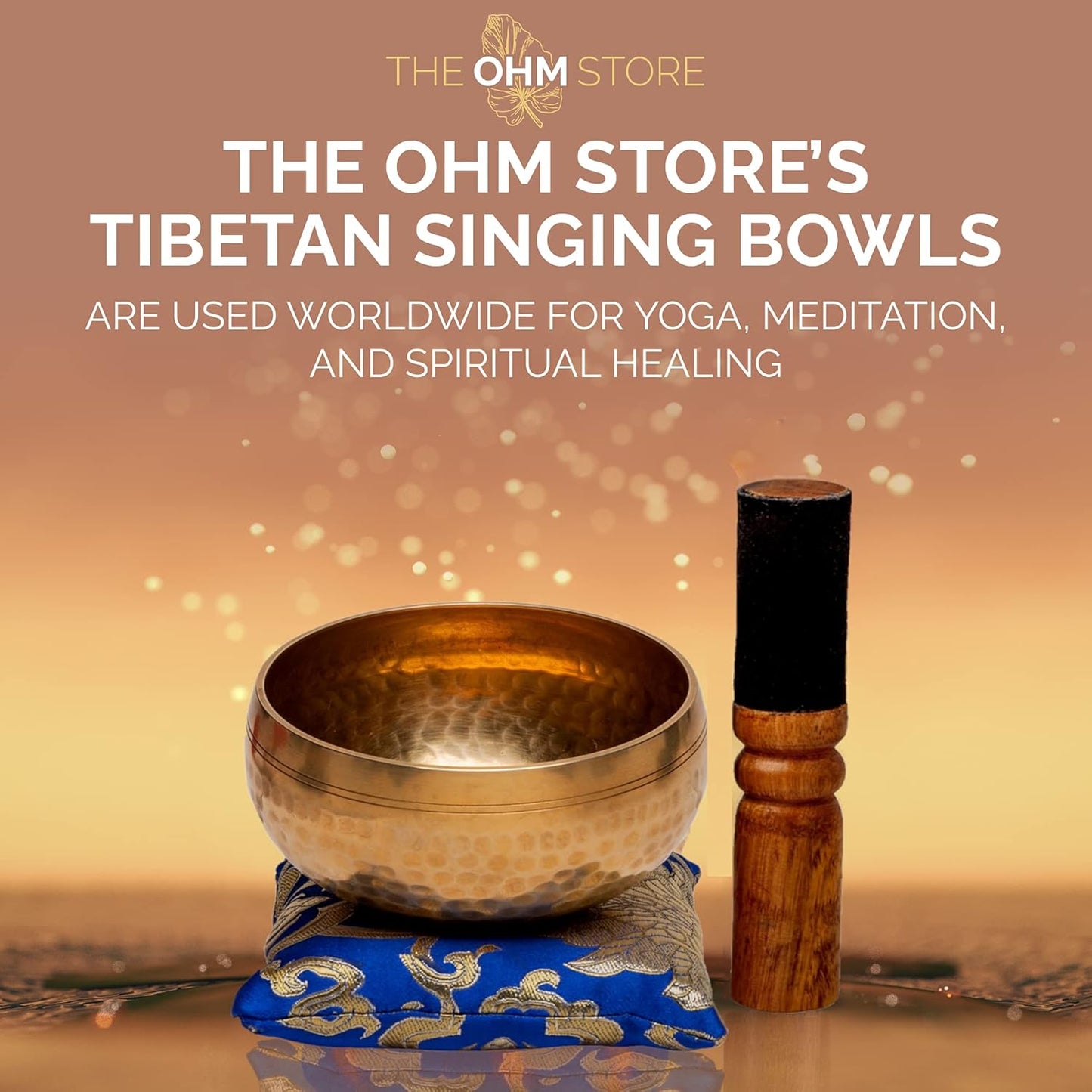 Tibetan Singing Bowl Set by — Hand Hammered Lingam Meditation Sound Bowl — Yoga, Chakra Balancing, Mindfulness, Stress and Anxiety Relief