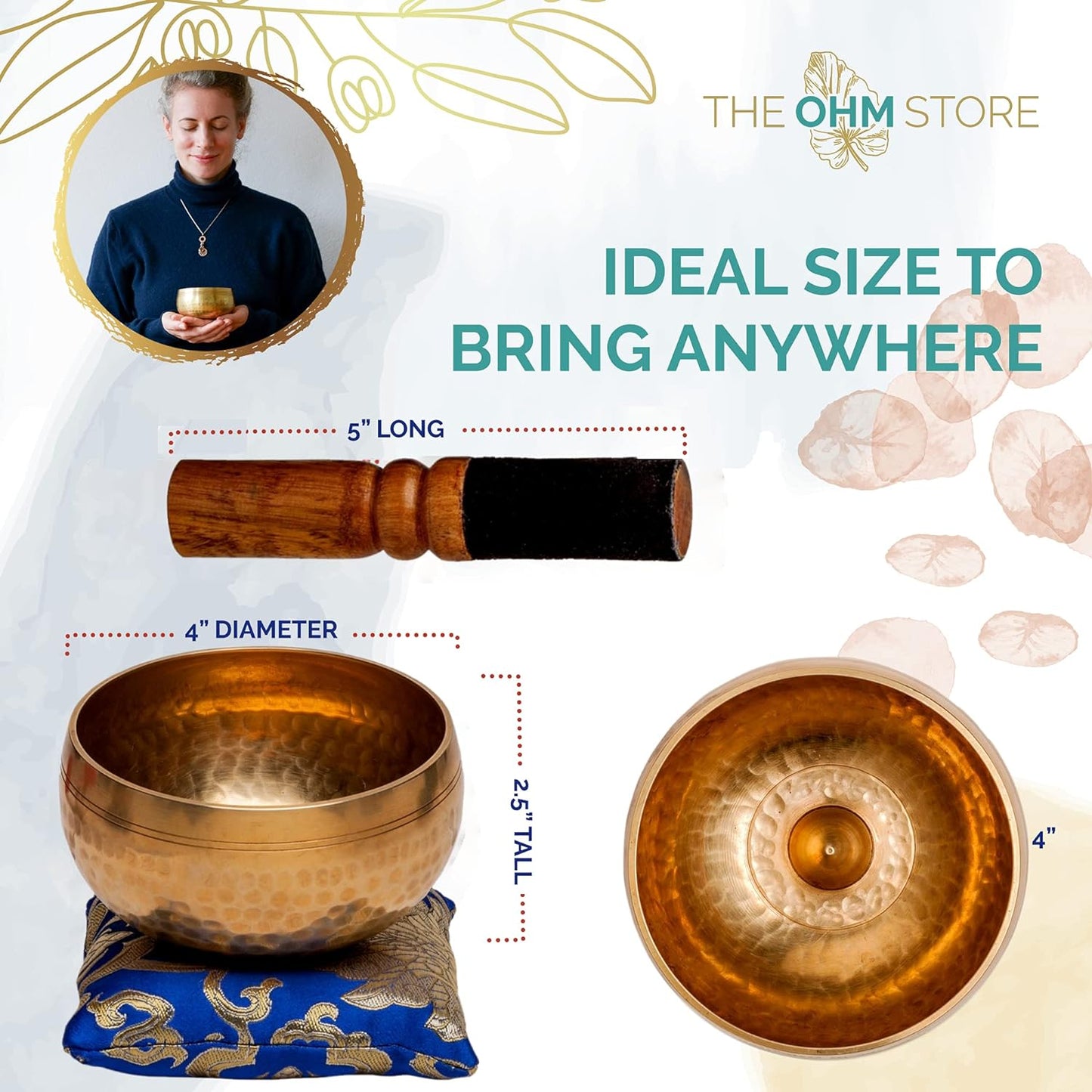 Tibetan Singing Bowl Set by — Hand Hammered Lingam Meditation Sound Bowl — Yoga, Chakra Balancing, Mindfulness, Stress and Anxiety Relief